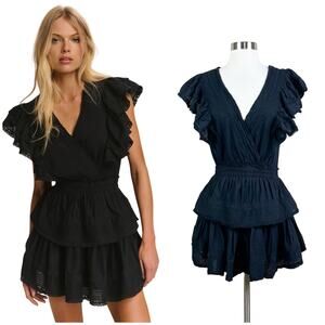 LoveShackFancy | Gwen Black Ruffle Cotton Lace Designer Coquette Mini Dress S
